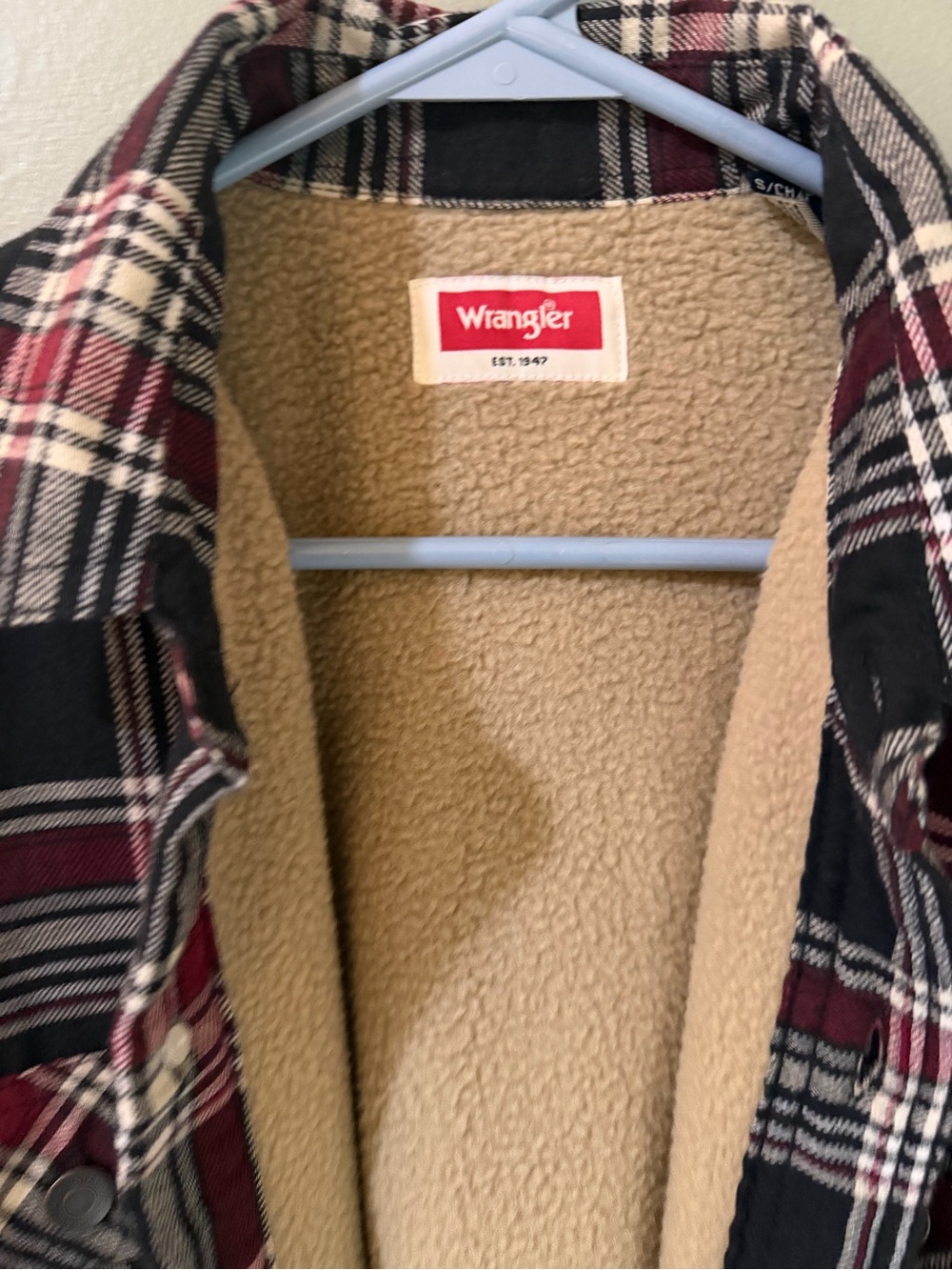 Wrangler Shirt Mens Small Black Plaid Flannel Sherpa Lined Shacket Jacket Coat - Picture 2 of 6